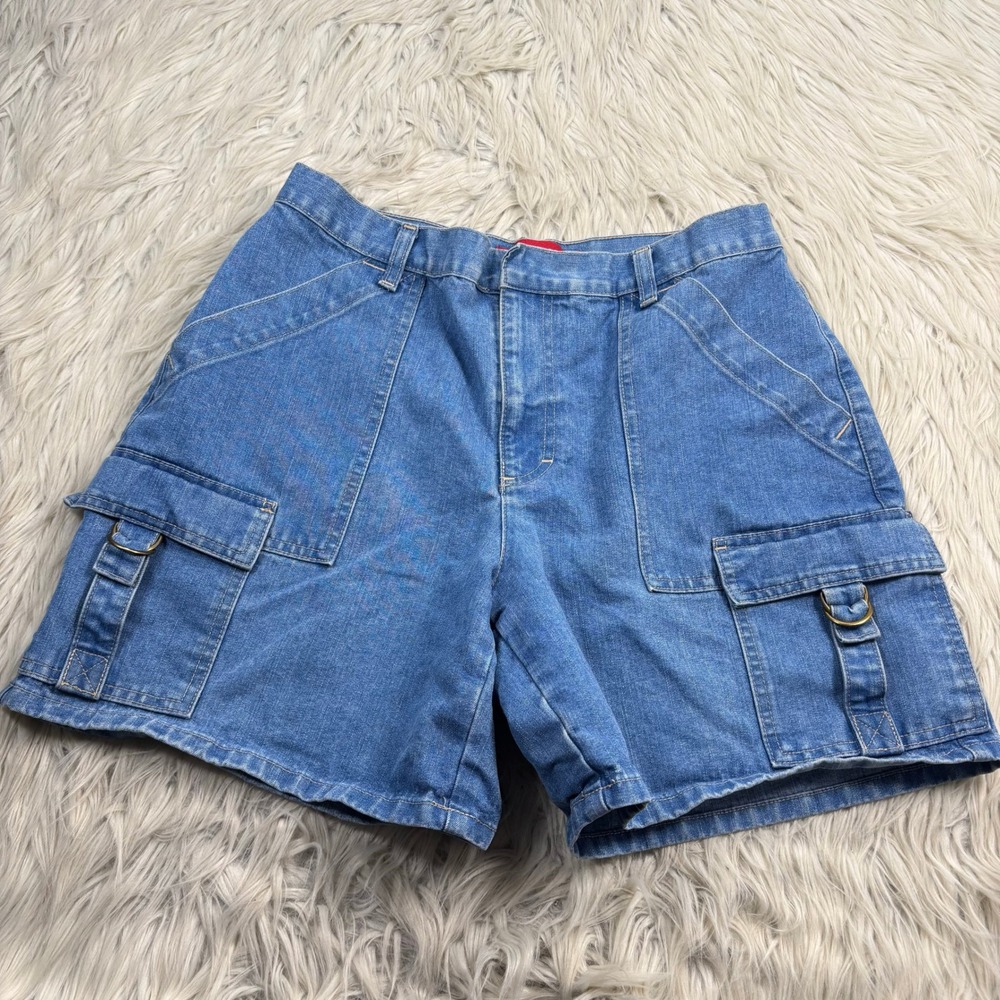 Vintage Gloria Vanderbilt Women's 10 Light Wash Denim Cargo Shorts Utility 90's